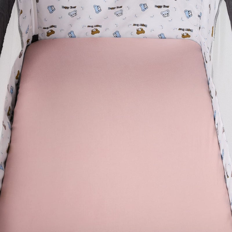 Tontukatu Pack n Play Sheet Stretchy Fitted Portable Mini Crib Sheets Set 3 Pack,Playard Sheets Convertible Playard Mattress Cover,Ultra Soft Jersey Material,Floral,Grey Rabbit & Pink - Image 5